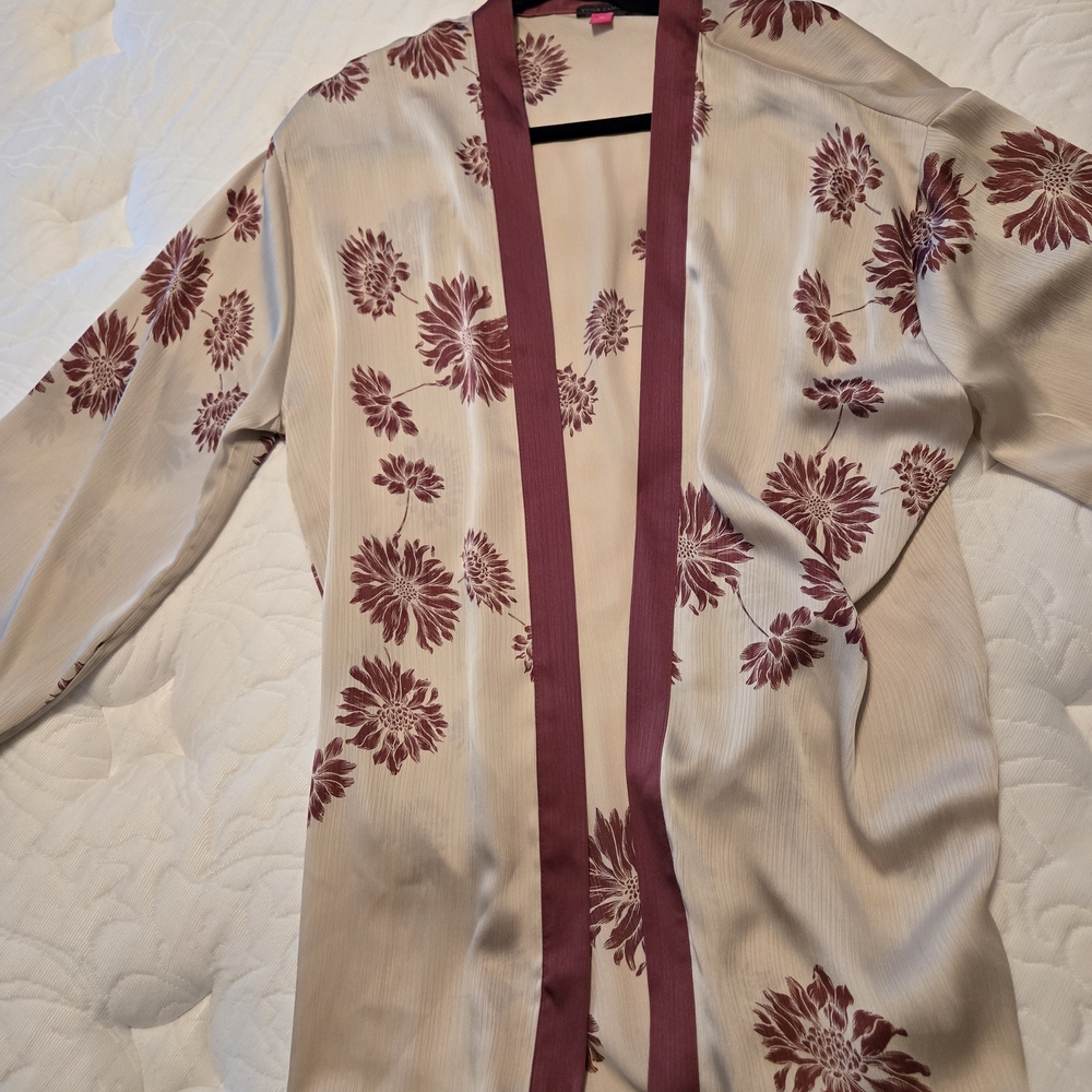 Floral Kimono with Burgundy Accents.